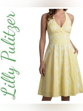 Lilly Pulitzer Willa Halter Embroidered Dress Yellow White Size 6 Cottagecore